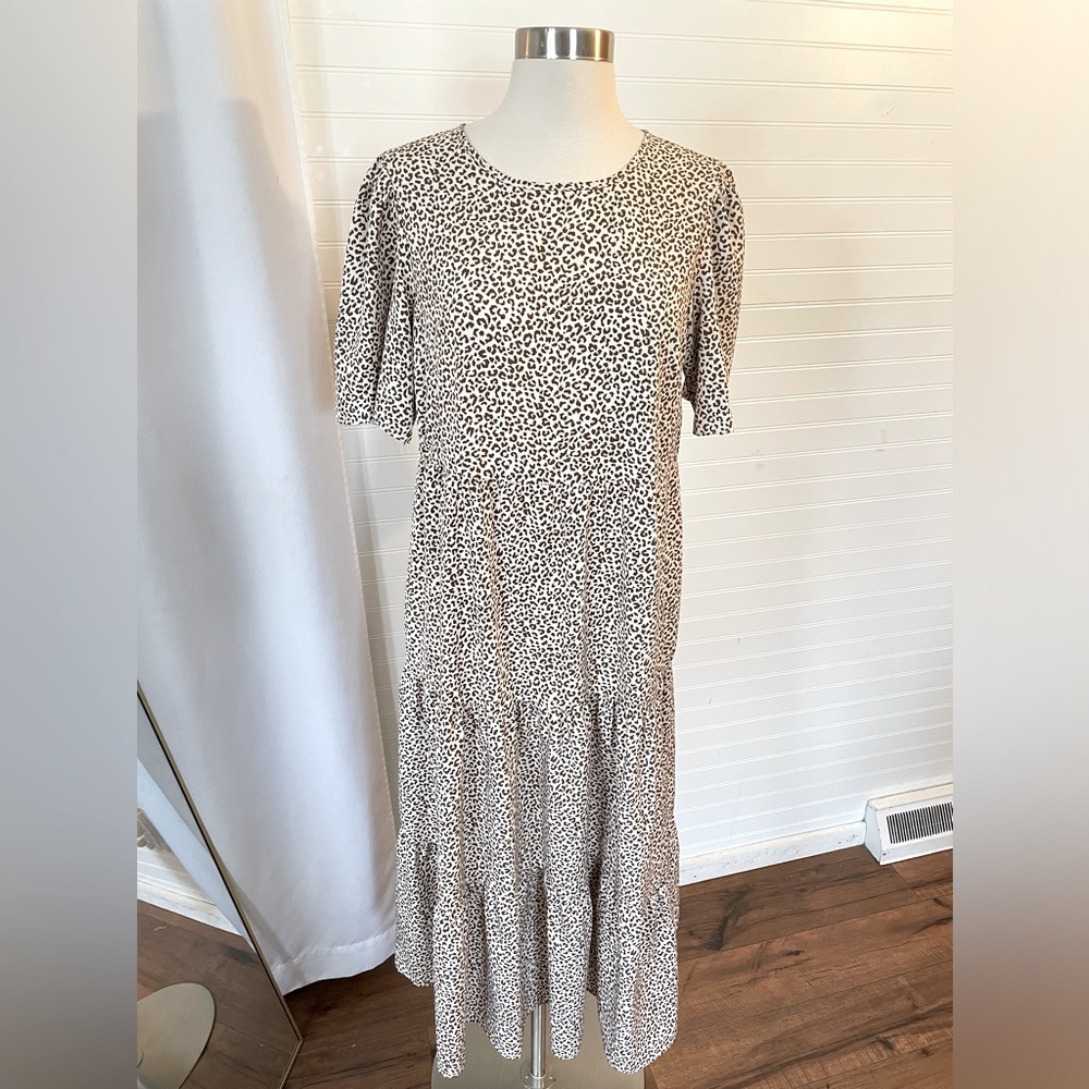 Pretty Garden Tiered Beige Animal Print Dress